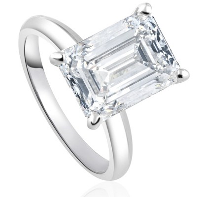 Pompeii3 Certified 4Ct Emerald Cut Solitaire Diamond Engagement Ring Lab Created 14k - Size 6.5