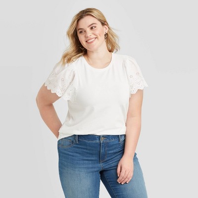 plus size white short sleeve shirt
