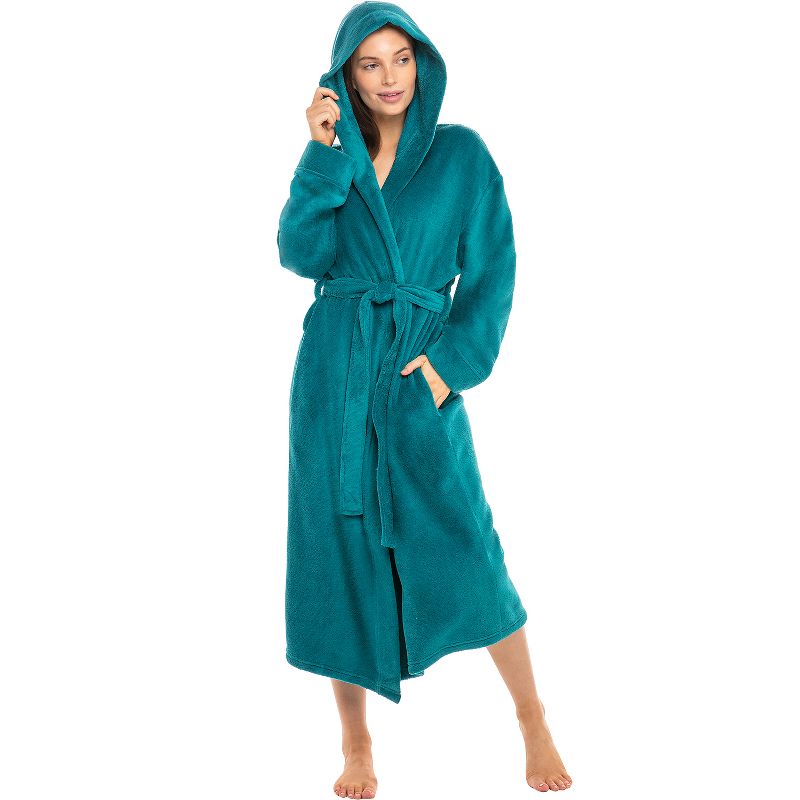 Alexander Del Rossa Women's Soft Fleece Robe with Hood, Warm Lightweight Bathrobe, 1 of 7