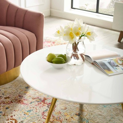 Lippa Round White Wood Coffee Table with Gold Legs
