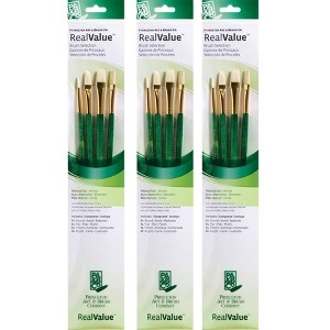 Princeton RealValue Brush Set, Natural Bristles, Long Handle Mixed Media Paintbrush, Green, 4 Per Set, 3 Sets - 1 of 3