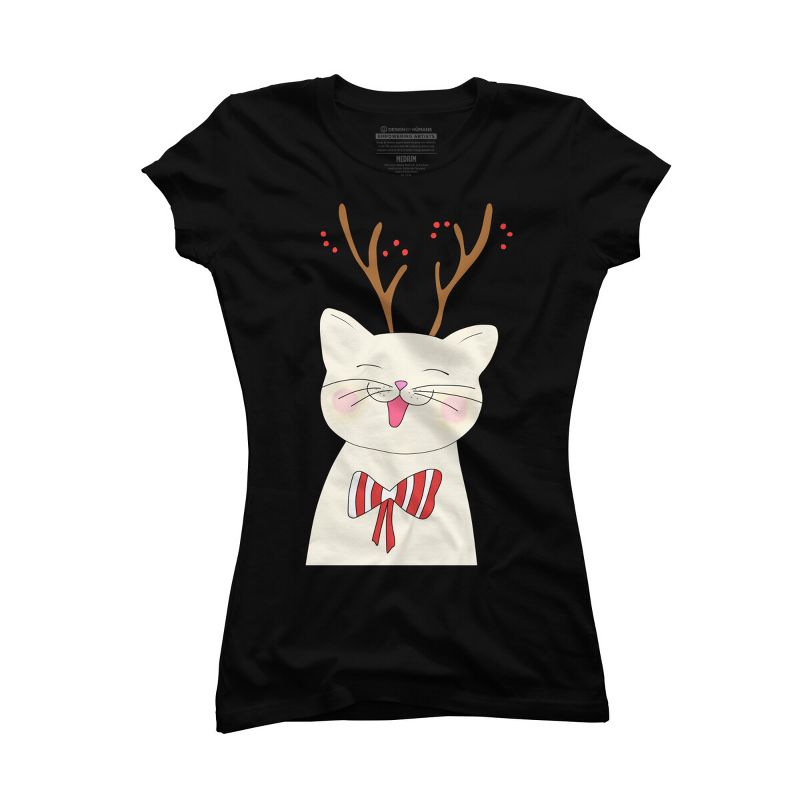 Junior's Design By Humans Christmas cat By Rasheb T-Shirt, 1 of 4
