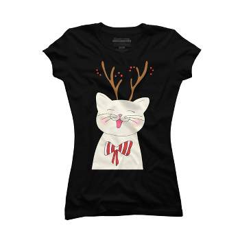 Junior's Design By Humans Christmas cat By Rasheb T-Shirt