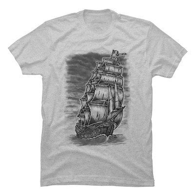 Men's Design By Humans Caleuche Ghost Pirate Ship - Blackline By RobertoJL T-Shirt