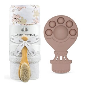 La’dore Plush Baby Towel, Washcloth & Brush & Pop-it Balloon Rattle Gift Set – Soft Cotton Baby Towel, Gentle Brush, BPA-Free Sensory Toy for Newborns - 1 of 4