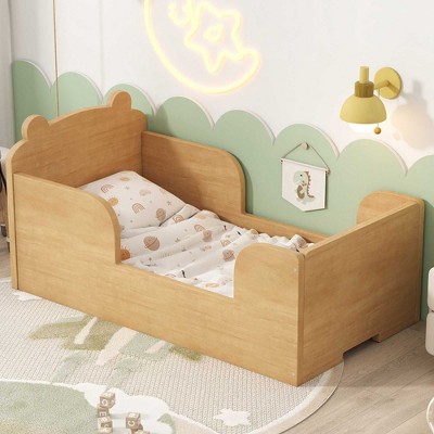 CAVINAS Bear Shape Toddler Bed for Ages 3-6,Modern Floor Bed Frame with Rounded Corners,Toddler Bed for Bedroom