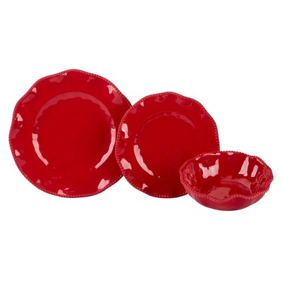 Perlette Red Heavyweight Melamine 12-Piece Dinnerware Set