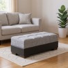 HomeRoots 50" Gray Black Brown and Gray Chenille And Faux Leather Storage Ottoman - 2 of 4
