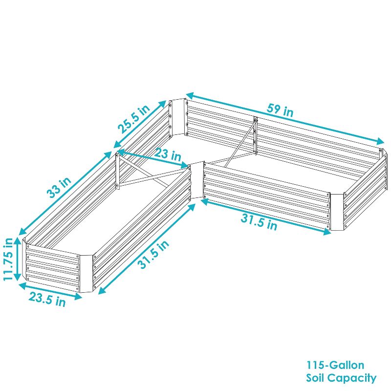 Sunnydaze Outdoor Galvanized Steel L-Shaped Raised Garden Bed for Plants, Vegetables, and Flowers - 59.5", 4 of 13