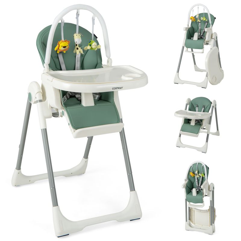 Infans Foldable Baby High Chair w/ 7 Adjustable Heights & Free Toys Bar for Fun Green, 1 of 11
