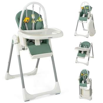 Infans Foldable Baby High Chair w/ 7 Adjustable Heights & Free Toys Bar for Fun Green