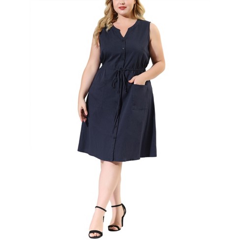 Agnes Orinda Plus Size Dress for Women Belted Button Down Work Chambray  Dresses