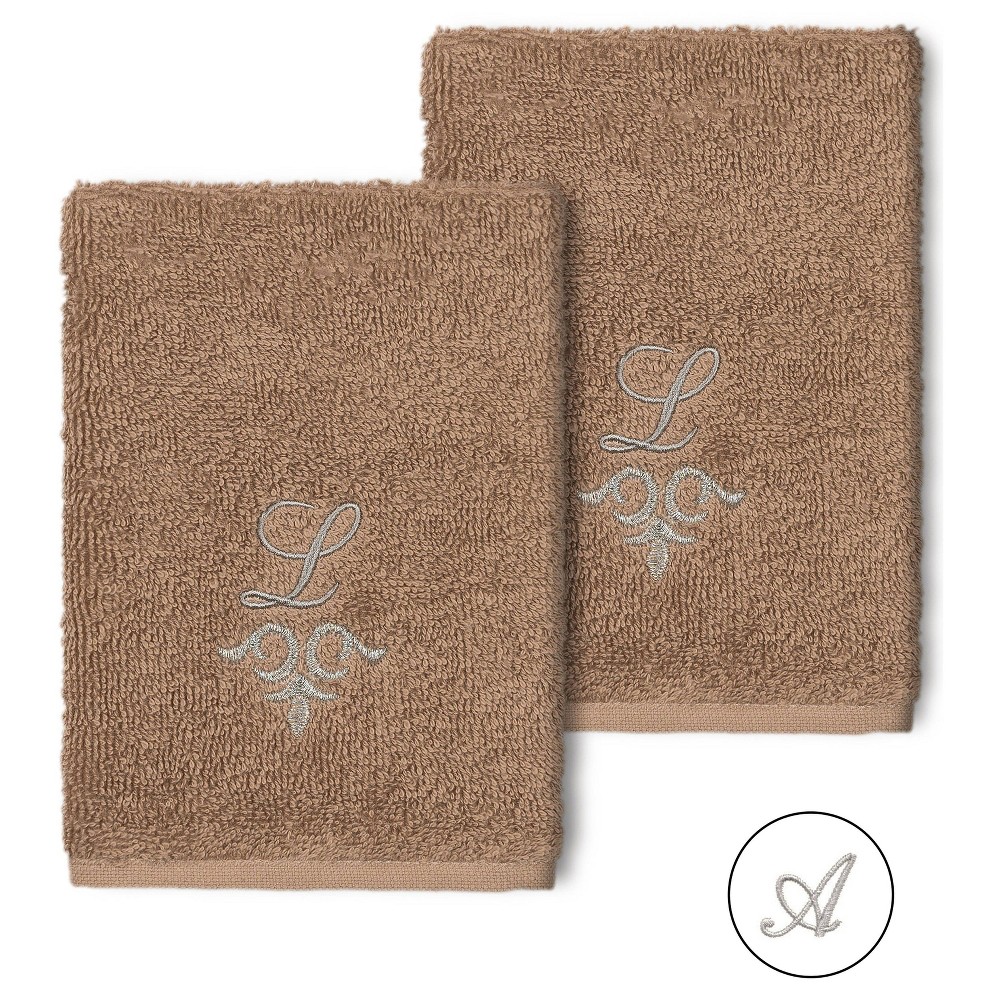 Photos - Towel Set of 2 Monogrammed Washcloths Brown/A - Linum Home Textiles