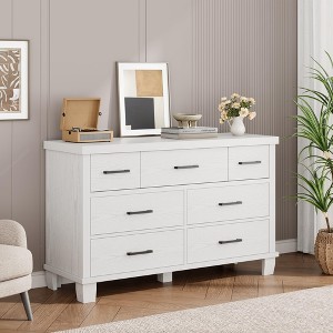 Modern 7-Drawer Wooden Dresser with Metal Handles – Bedroom & Closet Chest of Drawers Organizer, Sturdy & Stylish Storage Furniture, White - 1 of 4