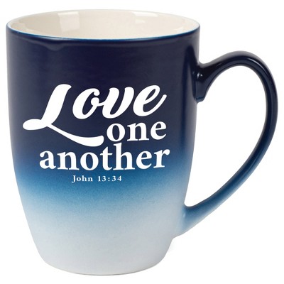 Elanze Designs Love One Another John 13:34 Two Toned Ombre Matte Navy Blue and White 12 ounce Ceramic Stoneware Coffee Cup Mug