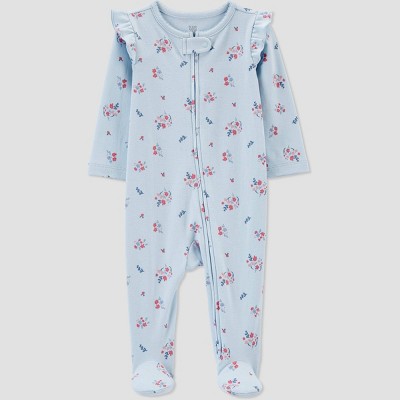 Baby Girls' Floral Long Sleeve Footed Pajama - Just One You® made by carter's Blue 3M