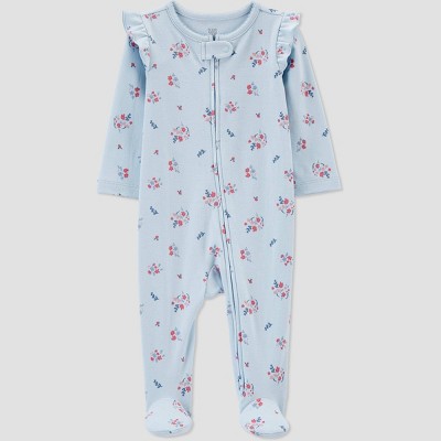 Image of Baby Girls' Floral Long Sleeve Footed Pajama - Just One You® made by carter's Blue 6M