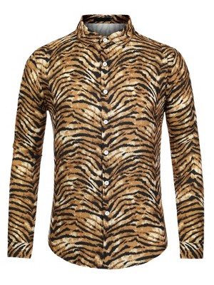 Lars Amadeus Men's Animal Print Button Down Long Sleeves Party Vintage Shirts