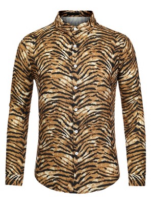 Mens PREMIERE WHITE TIGER LEOPARD ANIMAL Long Sleeve BUTTON UP Dress Shirt  657