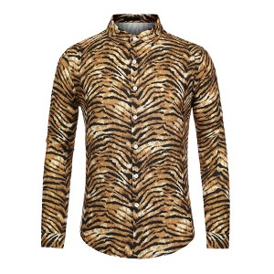 Lars Amadeus Men's Animal Print Button Down Long Sleeves Party Vintage Shirts - 1 of 4