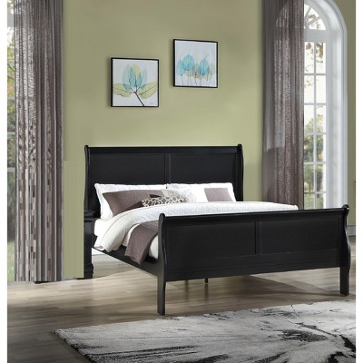 NicBex Full Size Sleigh Bed Solid Wood Youth Bed with Headboard & Footboard, Low Profile Design, Black