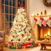 COZONY Pre-Lit Artificial Christmas Tree, Snow Flocked Full Xmas Tree with Warm Lights, Hinged Design & Foldable Metal Stand, Easy Assembly - 3 of 4