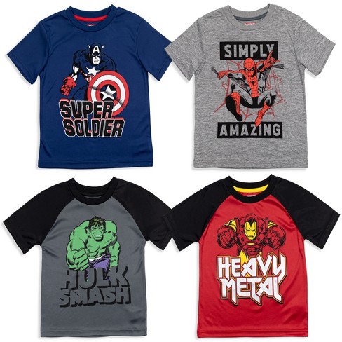 Marvel Avengers Boys Short Sleeve T-Shirt Hulk Ironman Captain America Spiderman 