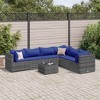 vidaXL 7 Piece Patio Lounge Set - Gray PE Rattan - Cushions Included - Outdoor/Garden/Deck Furniture - Modular Design - Weather-Resistant - 2 of 4
