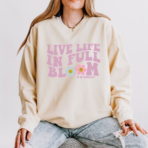 Simply Sage Market S.W.Smiley Live Life in Full Bloom Smiley Lightweight Garment Dyed Sweatshirt - 1 of 4