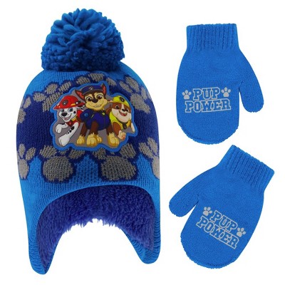 Nickelodeon Brandclub Paw Patrol s Marshall Chase and Rubble Boys Winter Hat and Mittens Set Ages 2 4 Dark Blue