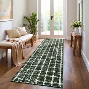 Runner Rug Washable Non Slip Kitchen Rugs Geometric Checkered Print ， Modern Throw Carpet for Home Office - 1 of 4