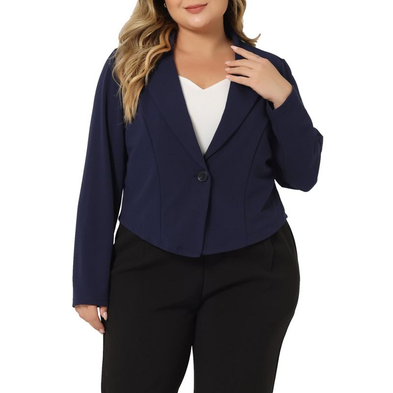 Agnes Orinda Women's Plus Size V Neck Button Notch Panel Formal Office Cropped Blazers, 2 of 6
