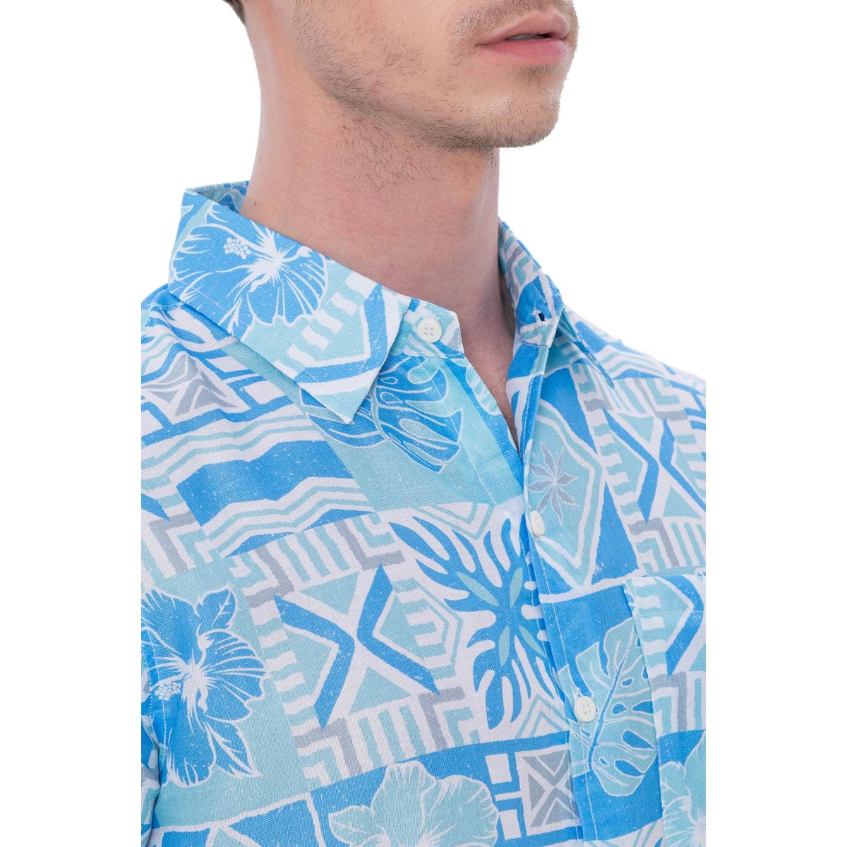 HAPPY BAY Mens Hawaiian Shirts Short Sleeve Button Down Shirt Mens Holiday Beach Shirts Casual Tropical Shirts for Men Funny XXL Abstract Leafs Blue - thumbnail 3