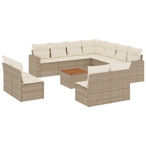 vidaXL 12 Piece Patio Sofa Set with Cushions Beige Poly Rattan - Beige and Cream - 1 of 4