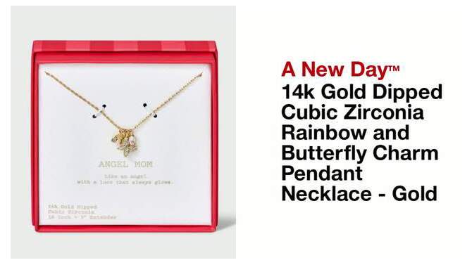 14k Gold Dipped Cubic Zirconia Rainbow and Butterfly Charm Pendant Necklace - A New Day&#8482; Gold, 2 of 6, play video