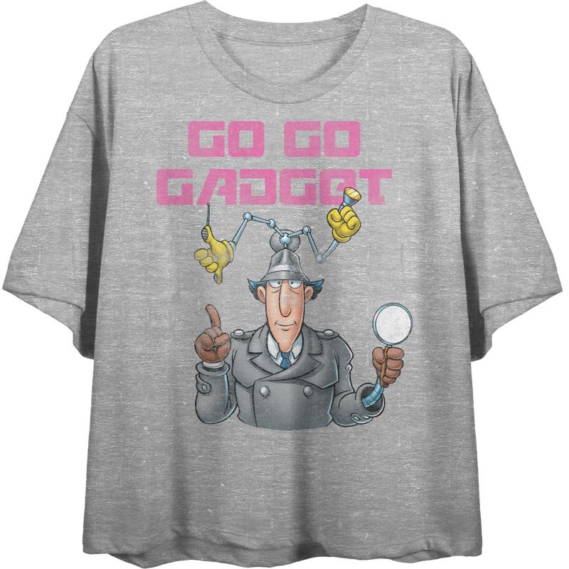 GO GO Classic Inspector Gadget Women's Heather Gray Cropped Tee, 1 of 3