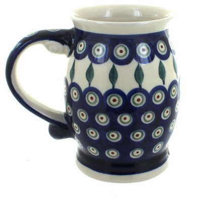 Blue Rose Polish Pottery Peacock Beer Mug