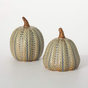 7.25"H Sullivans Brushed Green Pumpkin Set of 2  Blue - 1 of 4