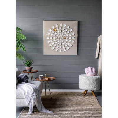 35" Square White and Gold Abstract Mandala Wall Art