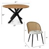 5-Piece Oak Grain Dining Table Set for 4, Round DIning Table with 4 Mesh Rattan Backrest Dining Chair, Dining Room Furniture - Maison Boucle - 2 of 4