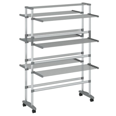 Aluminum 3-Tier Foldable Laundry Drying Rack with Wheels