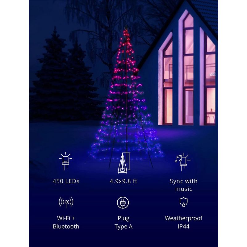Twinkly Light Tree  App-Controlled Flag-Pole Christmas Tree - Black Wire. Pole Included. Outdoor Smart Christmas Lighting Decoration, 5 of 8