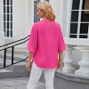 Coolmee Women's Casual Blouses Lightweight Solid Color Round Neck Slit Half Sleeve Pleated Neck Loose Chiffon Shirts Fashion Tops S Pink - 4 of 4