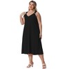 Agnes Orinda Women's Plus Size Elegant Texture V-Neck Sleeveless Pleated Back Midi Dress - 3 of 4