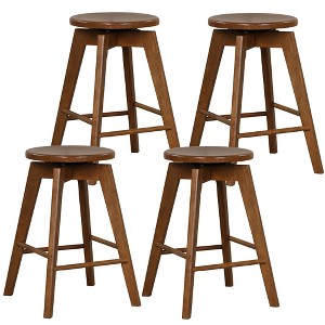 Tangkula Set of 4 Swivel Round Bar Stools Counter Height Dining Chairs w/ Rubber Wood Legs - 1 of 4