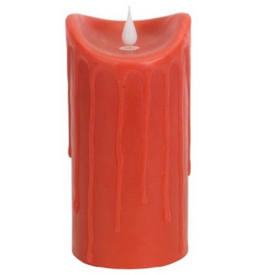 Melrose 7" Red-Orange Dripping Wax Flameless LED Lighted Pillar Candle with Moving Flame