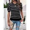 Women's Casual Short Puff Sleeve Crew Neck Striped T Shirts Summer Tops - 2 of 4