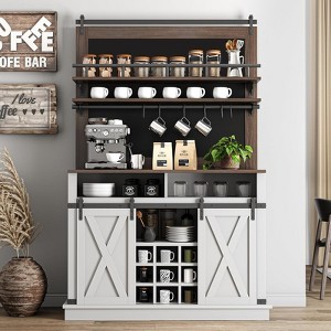 75" Farmhouse Bar Cabinet with Sliding Barn Door & Storage - Buffet Sideboard for Coffee Bar, Kitchen or Dining Room - 1 of 4