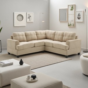 L-Shaped MicroSuede Sectional Sofa with Reversible Chaise & Pocketed Cushions - 1 of 4