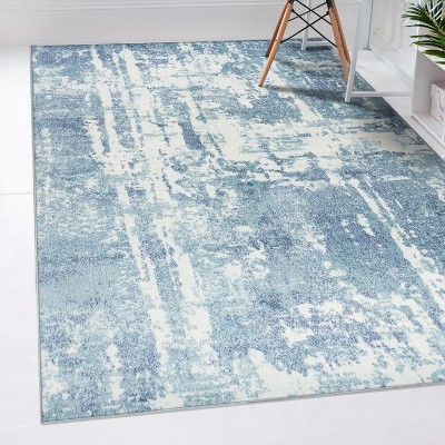 Blue Abstract Washable 8' x 10' Synthetic Area Rug